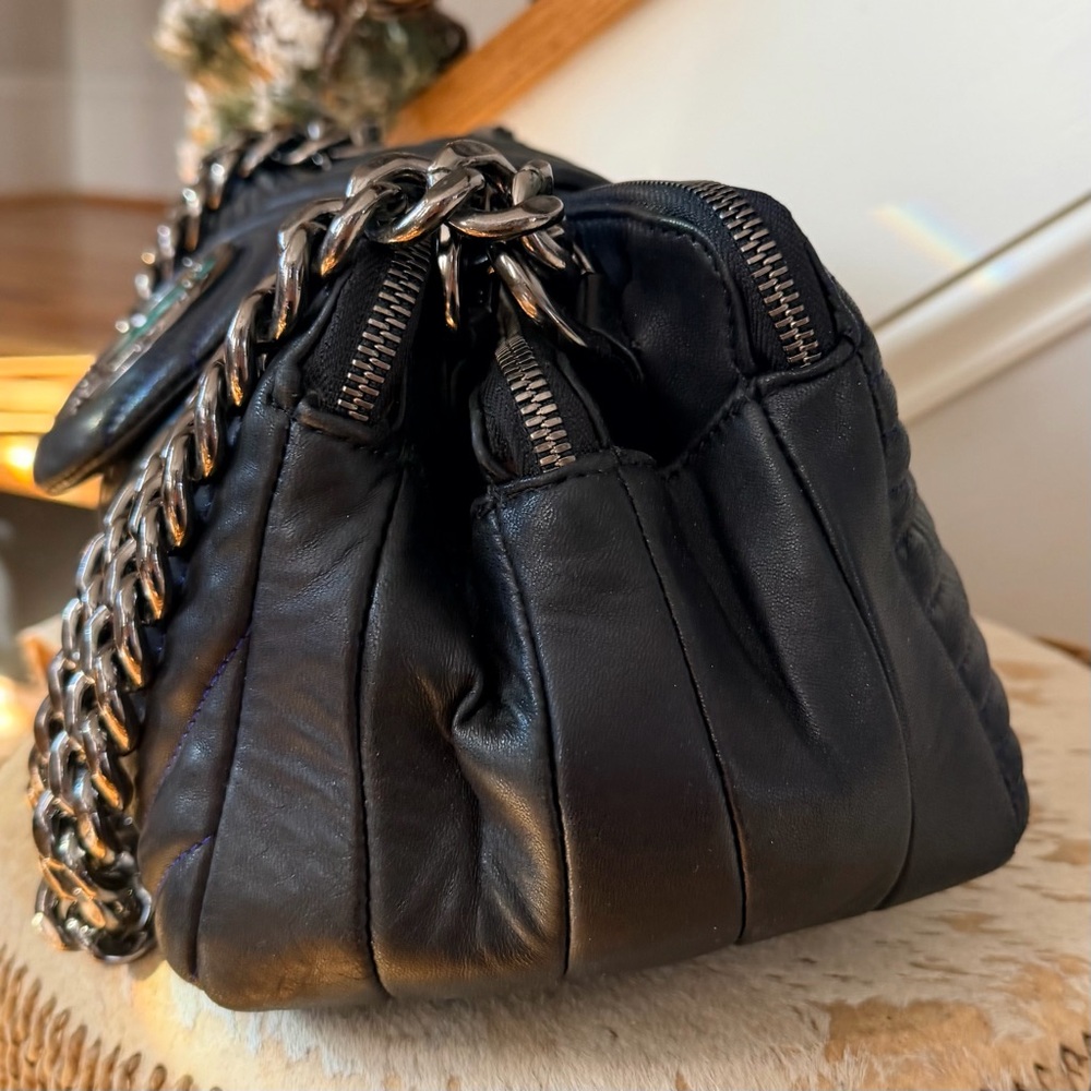 RARE Henri BENDEL No.7 Quilted Leather Shoulder Bag Pop Mix Black Multi Girl Dog - Picture 6 of 16